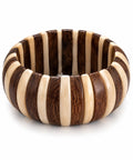 Bracelet manchette en palissandre et os de zébu de Madagascar, segments bruns et crème, fait main