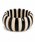 Bracelet manchette en corne et os de zébu de Madagascar, segments noirs et crème, fait main