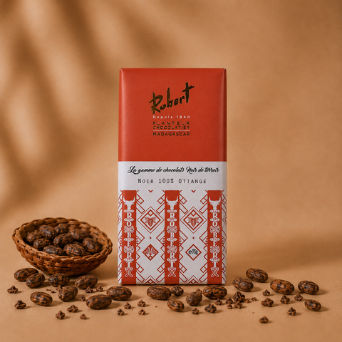 Tablette de chocolat noir 100% Ottange — Chocolaterie Robert, pur cacao de Madagascar sans sucre (75g)