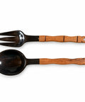 Couverts à salade en corne de zébu et bois, cuillère et fourchette de service, artisanat de Madagascar
