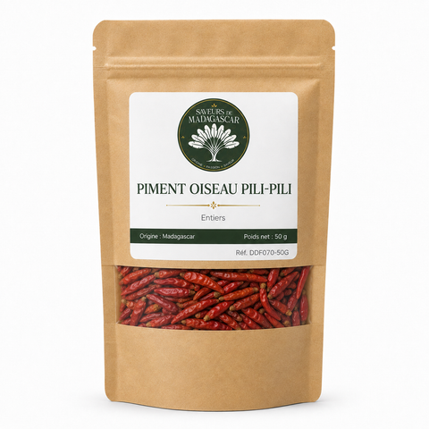 Sachet kraft refermable de 50 g — Piments oiseau pili-pili de Madagascar