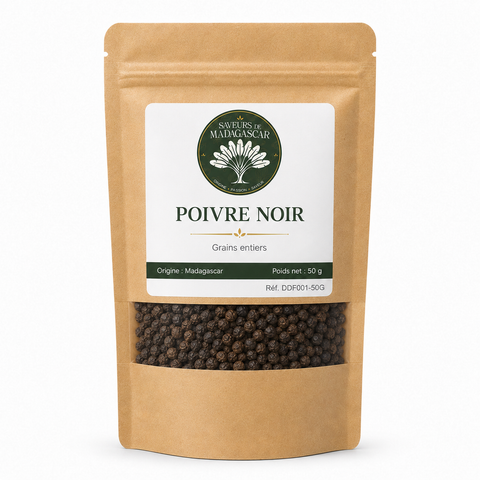 Sachet kraft refermable de 50 g — Poivre noir de Madagascar en grains