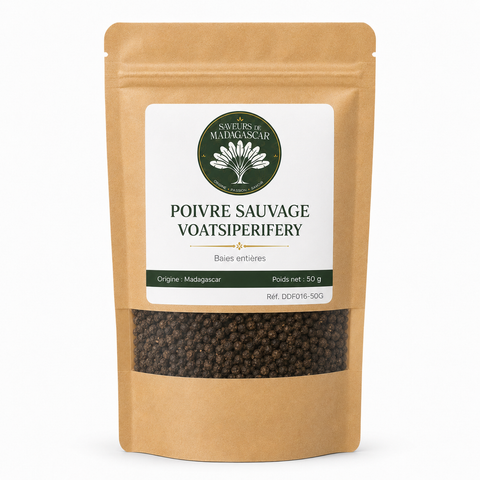 Sachet kraft refermable de 50 g — Poivre sauvage Voatsiperifery de Madagascar