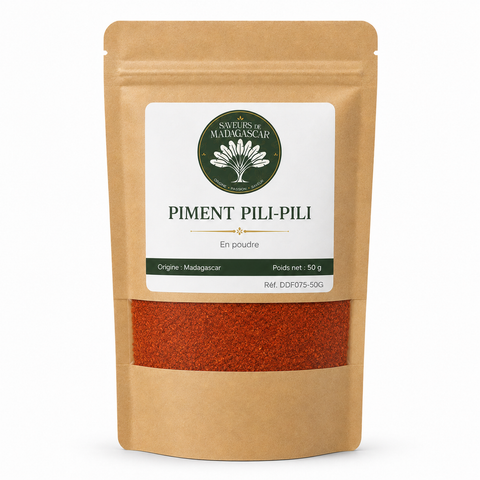 Sachet kraft refermable de 50 g — Piment pili-pili de Madagascar en poudre