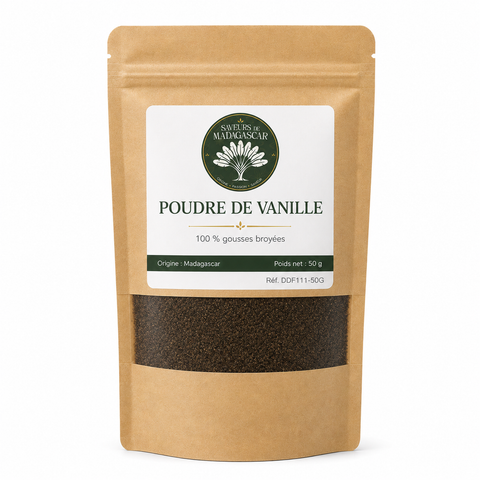 Sachet refermable de 50 g — Poudre de vanille de Madagascar, 100 % gousses broyées