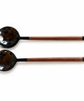 Couverts à salade ronds en corne de zébu et manches en palissandre, artisanat de Madagascar